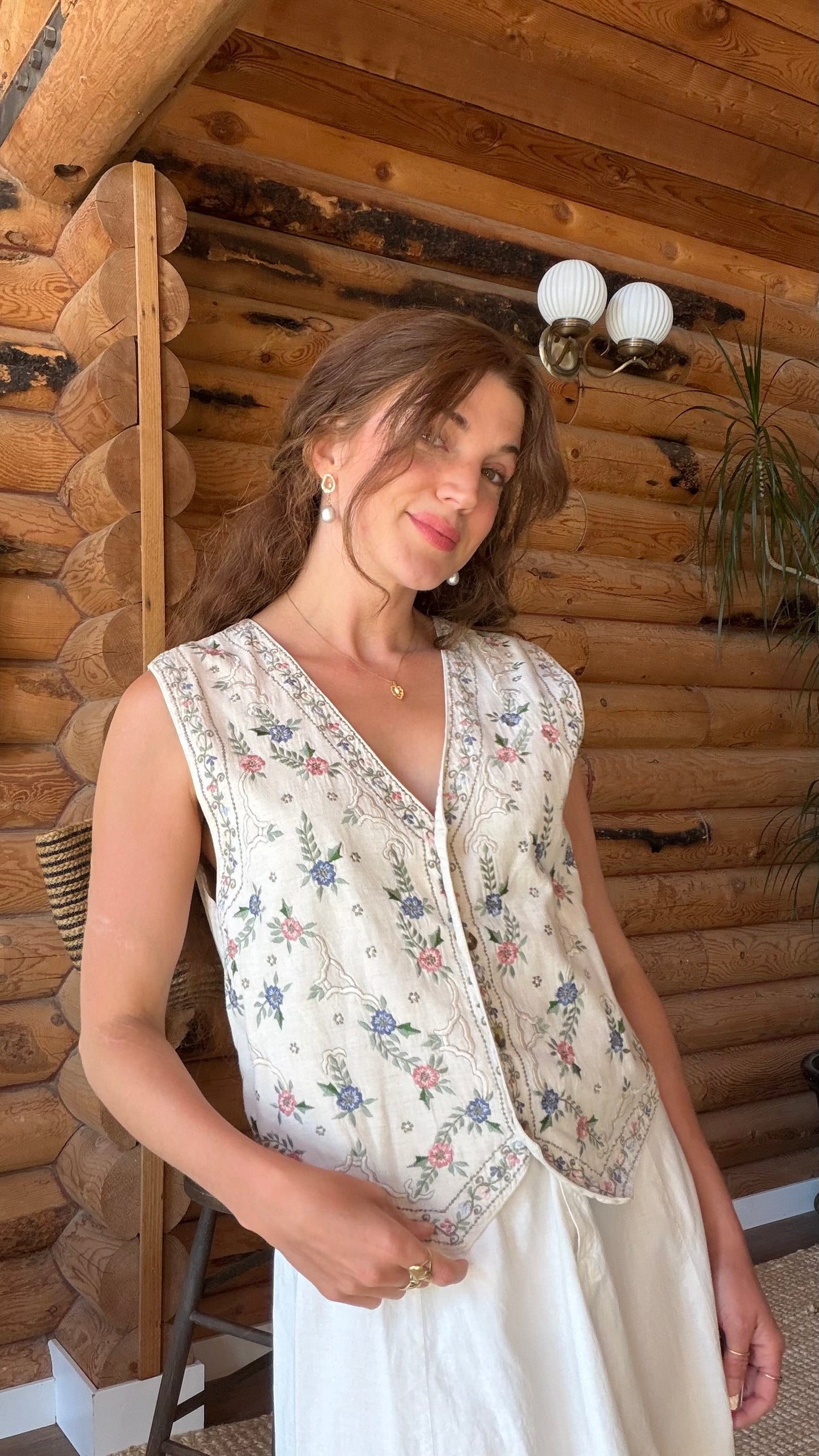 English Cottage Embroidered Linen Vest