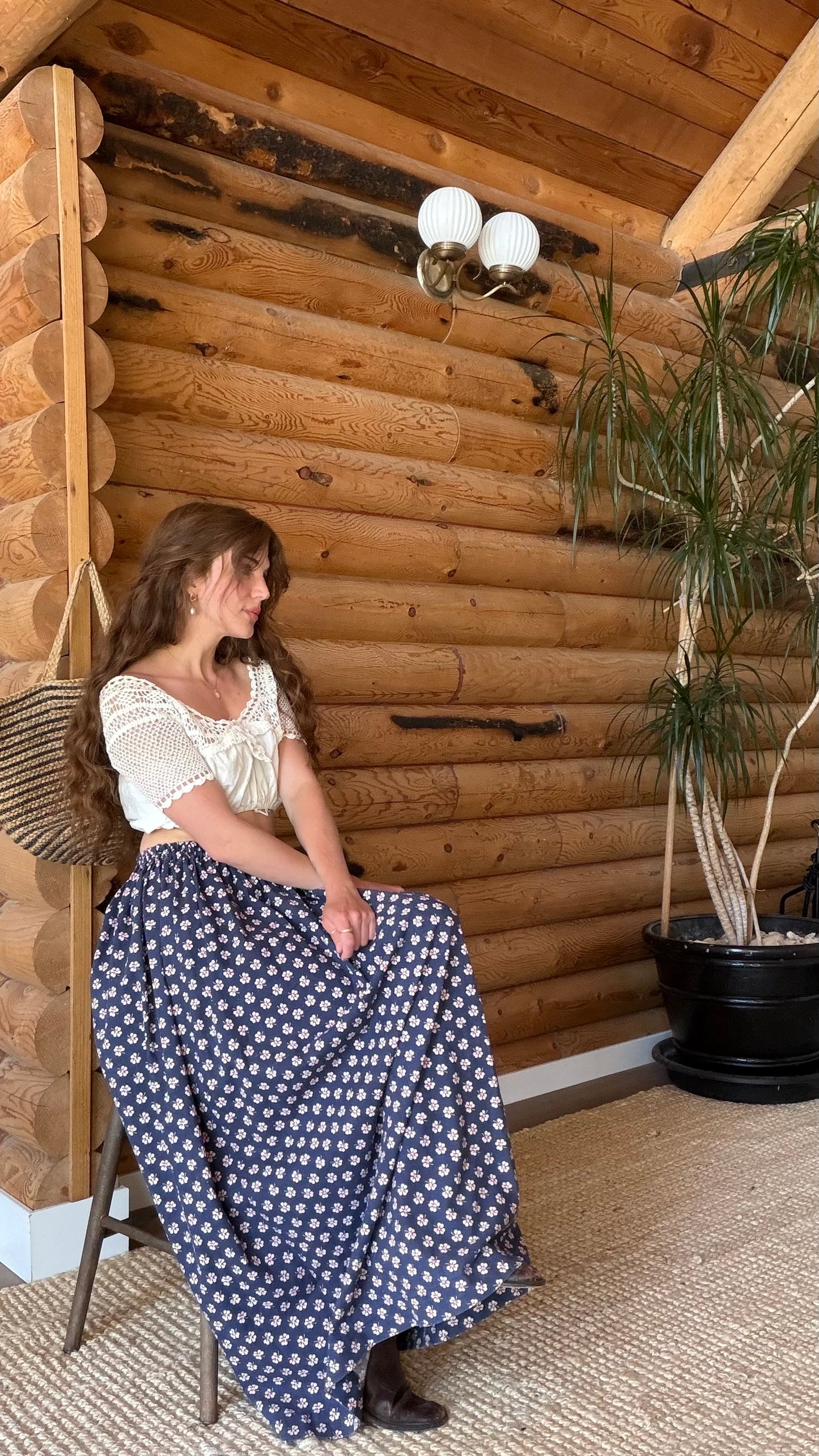 1970s Indigo Clover Prairie Skirt