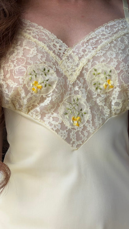 Butter Yellow Embroidered Lace Slip Dress