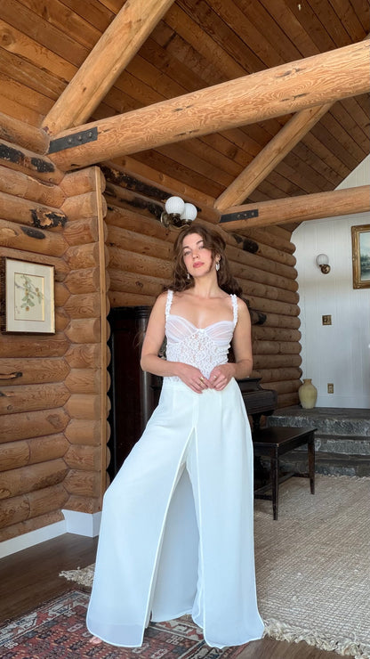 Ivory Layered Wide Leg Trousers