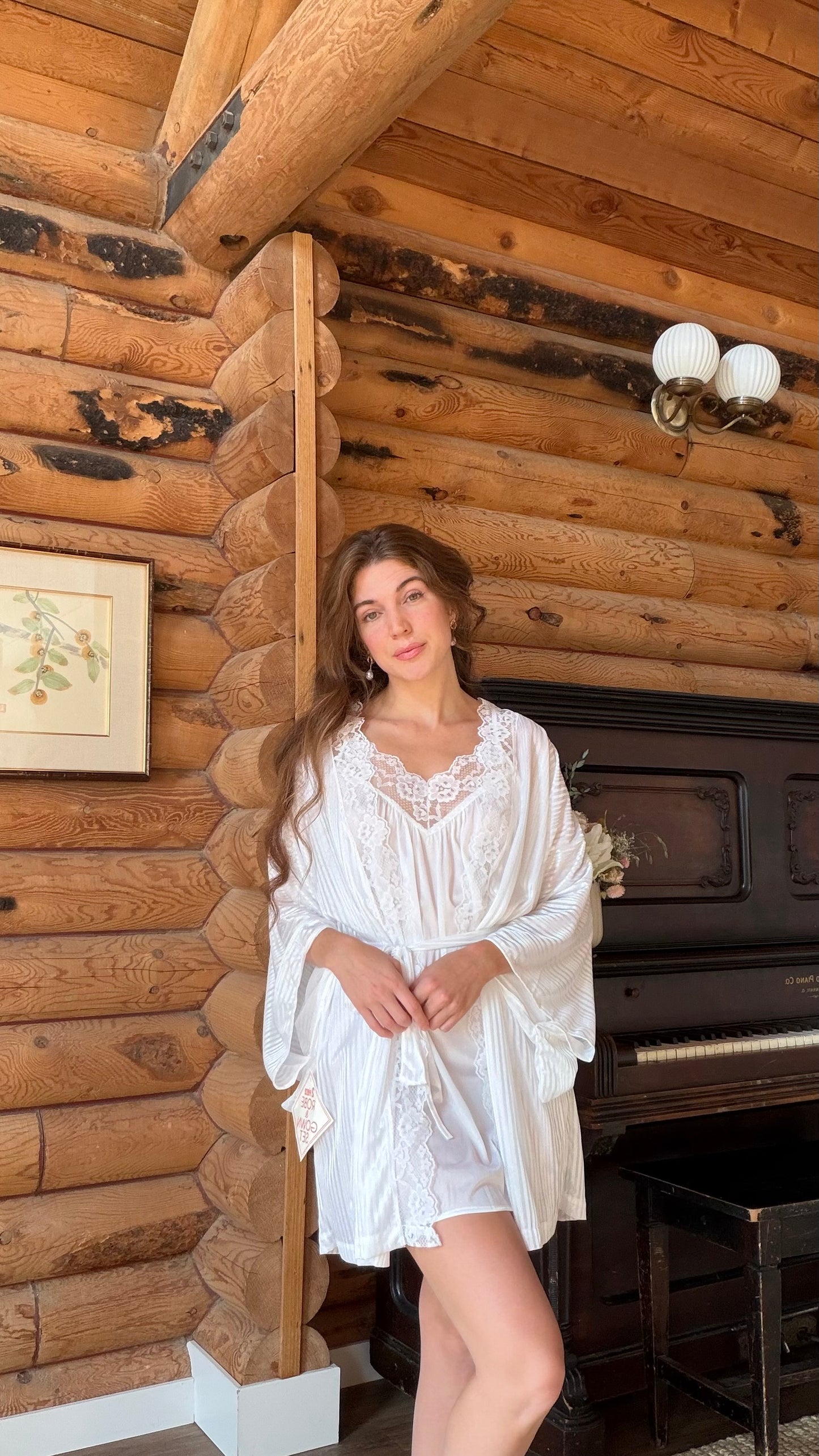 Deadstock White Lace Nightgown & Robe Set