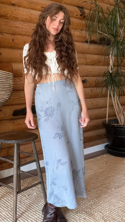 Dusty Blue Garden Silk Bias Skirt