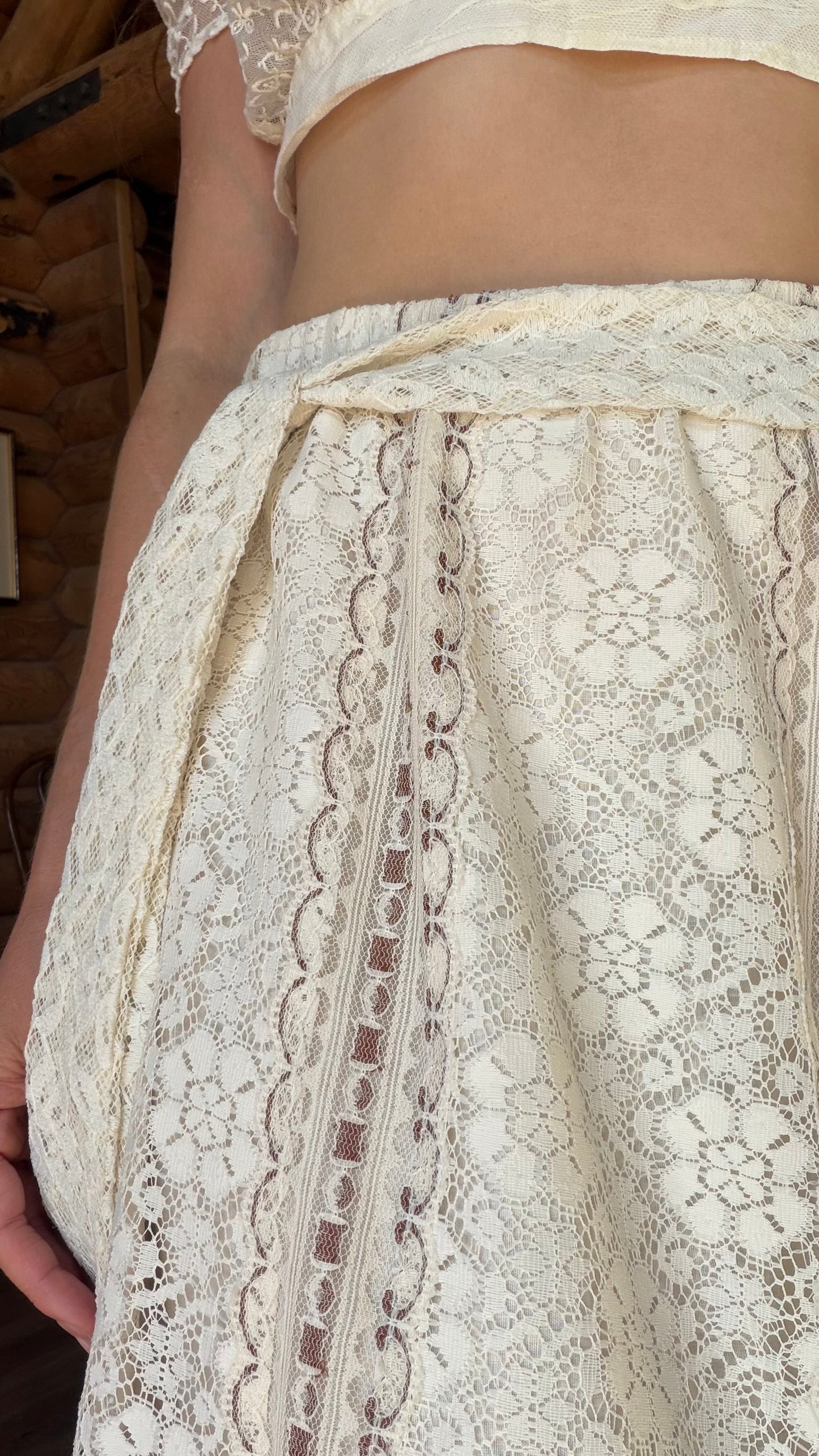 Lace Ribbon Inlay Maxi Skirt