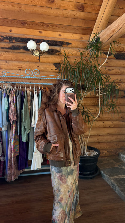 Iconic Brown Leather Bomber Jacket