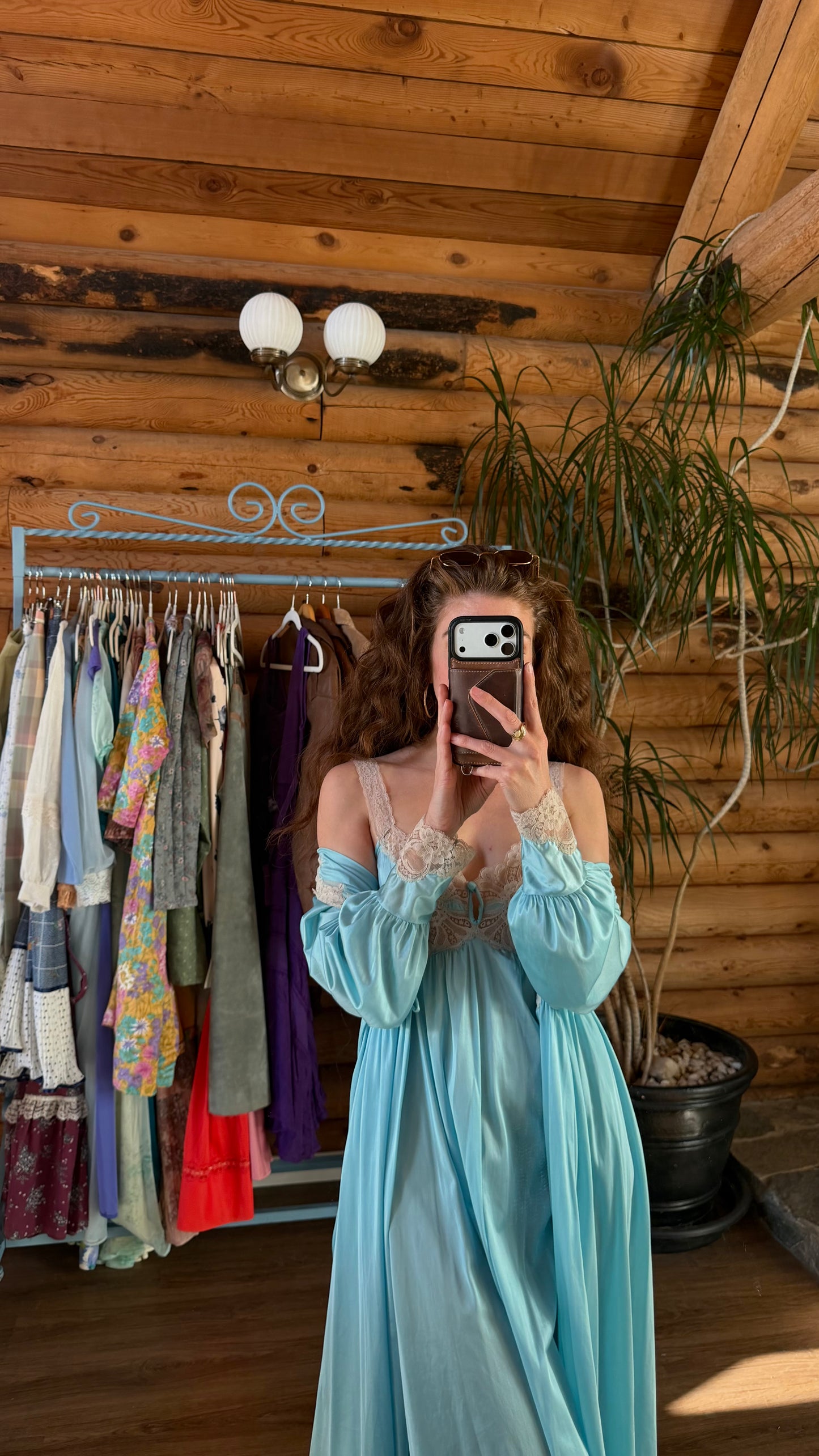 Aqua Blue Lace Robe And Slip Set