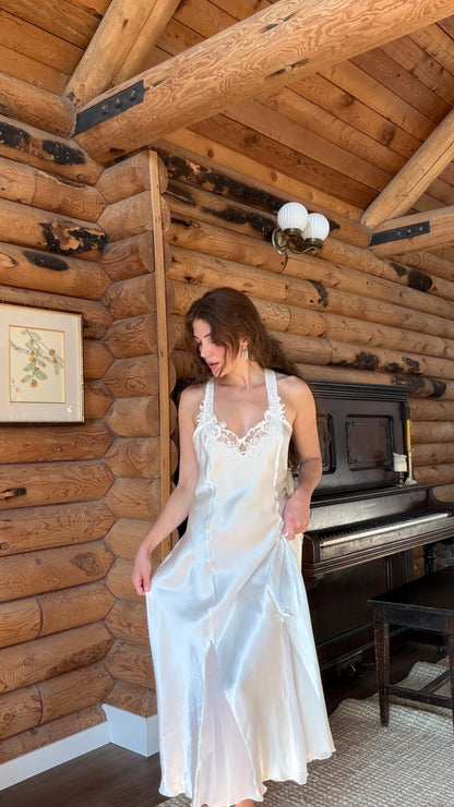 White Satin Chiffon Slip Dress
