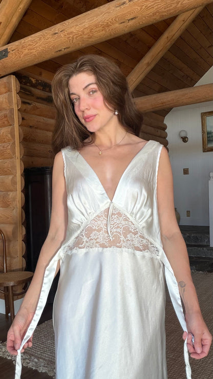 Ivory Bias Cut Lace Gown