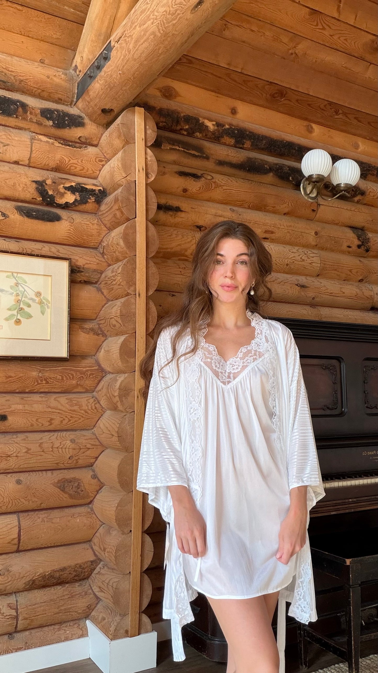 Deadstock White Lace Nightgown & Robe Set