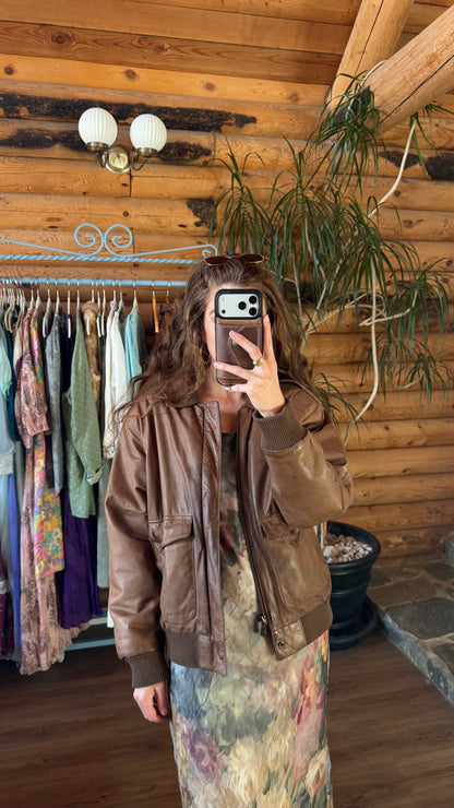 Buttery Chocolate Leather Bomber Jacket
