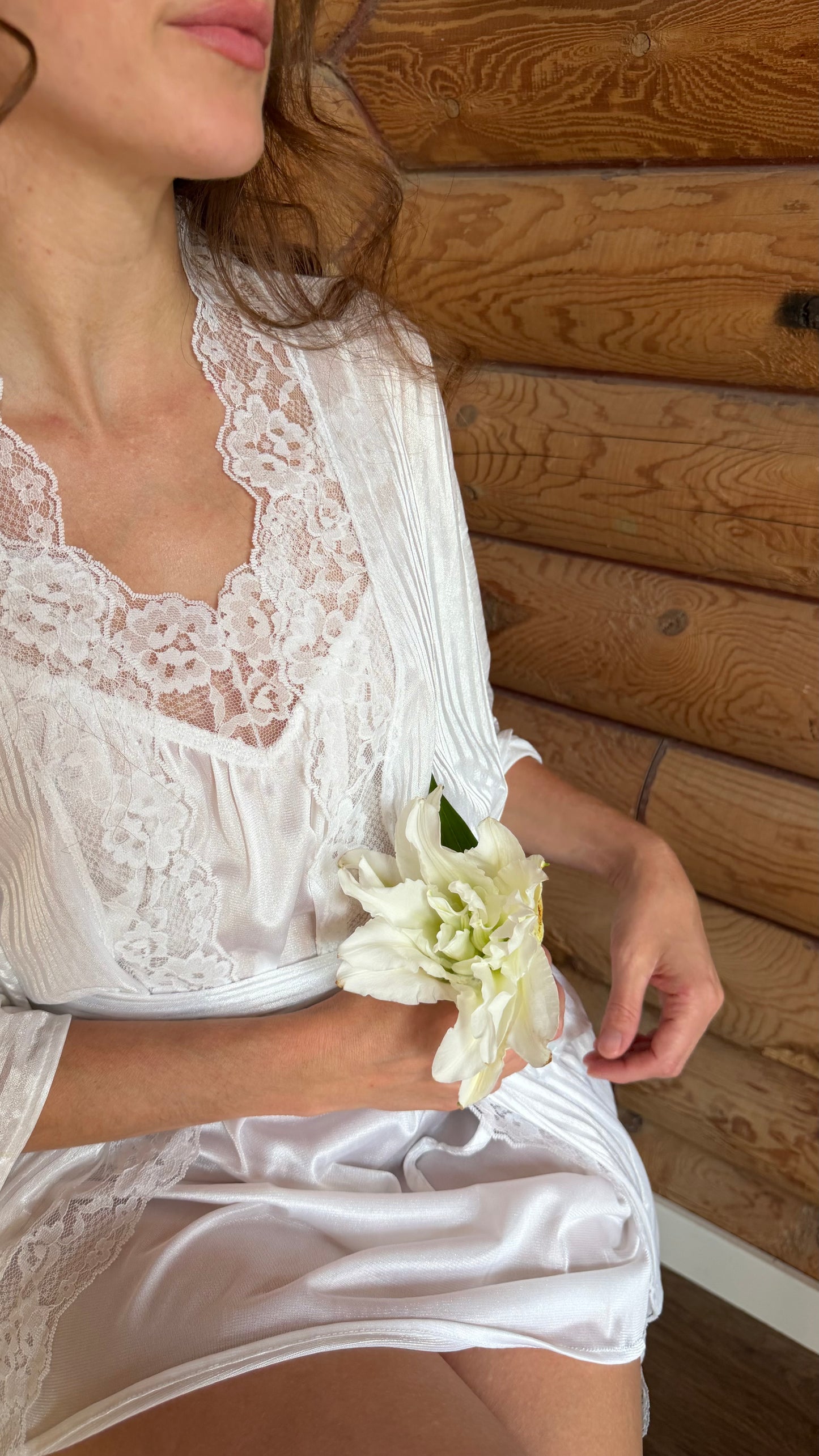 Deadstock White Lace Nightgown & Robe Set