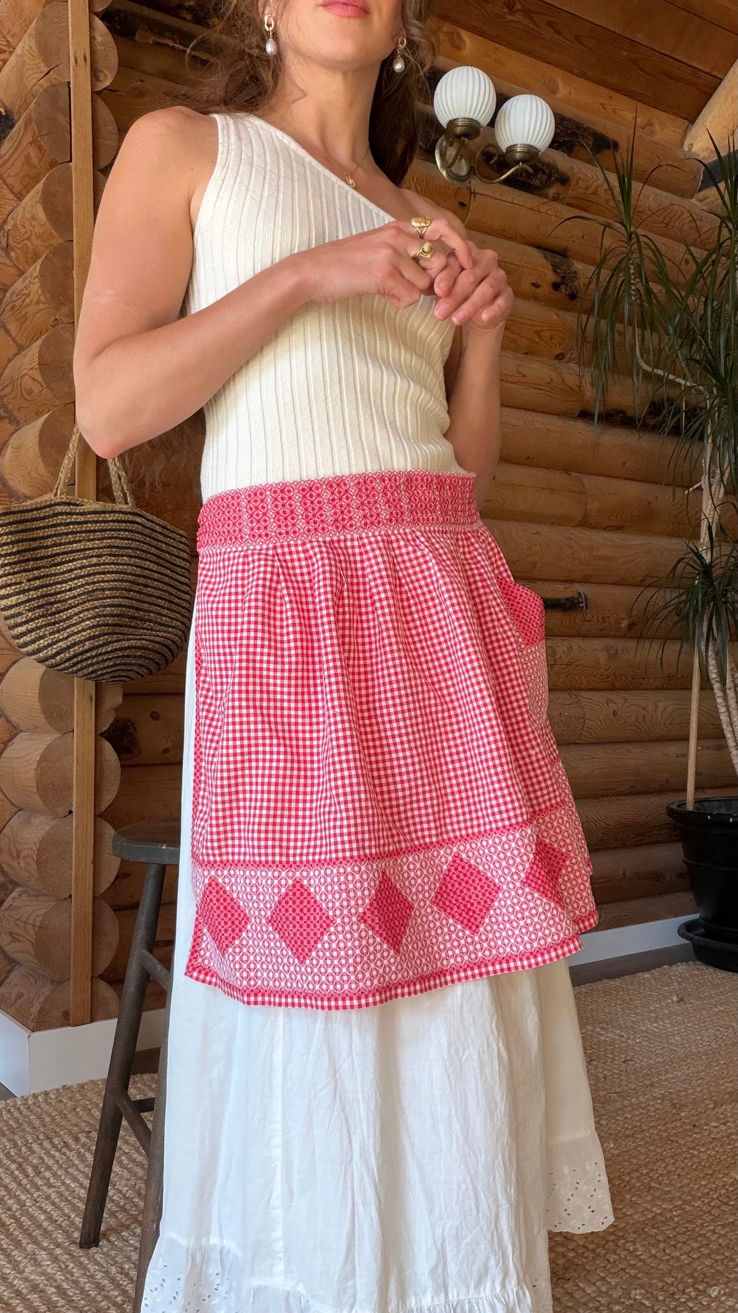 Cherry Gingham Patchwork Apron