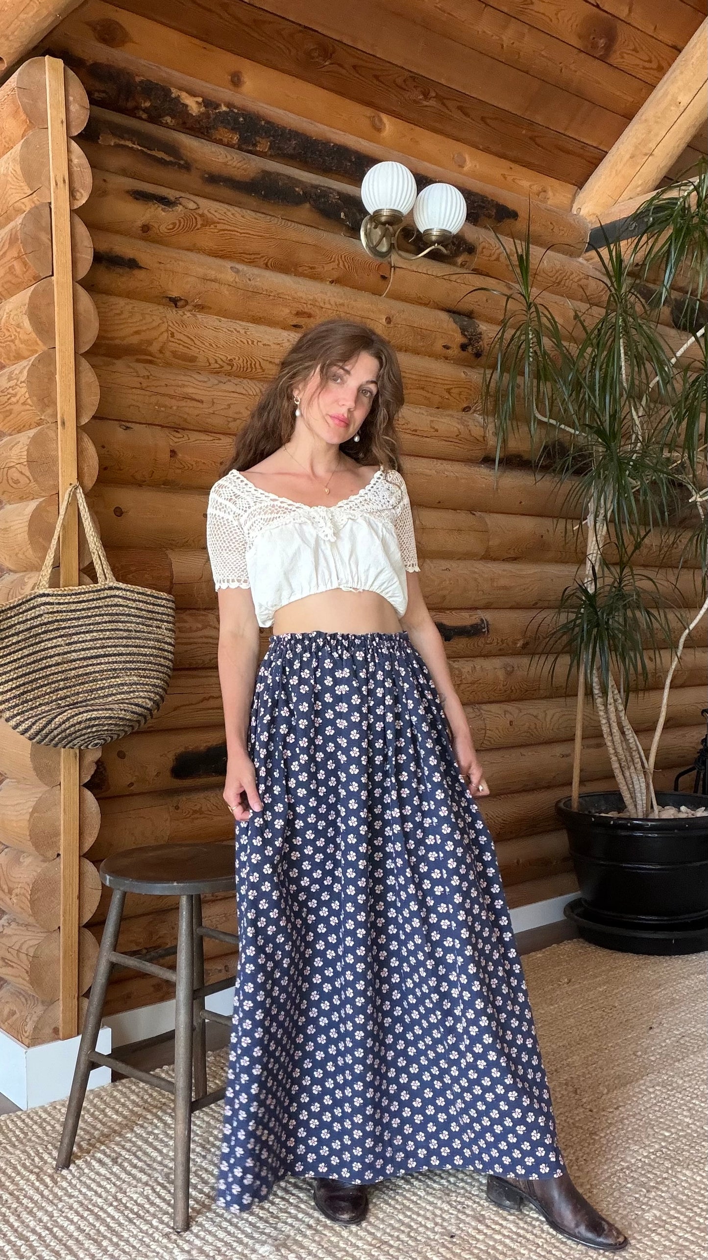 1970s Indigo Clover Prairie Skirt