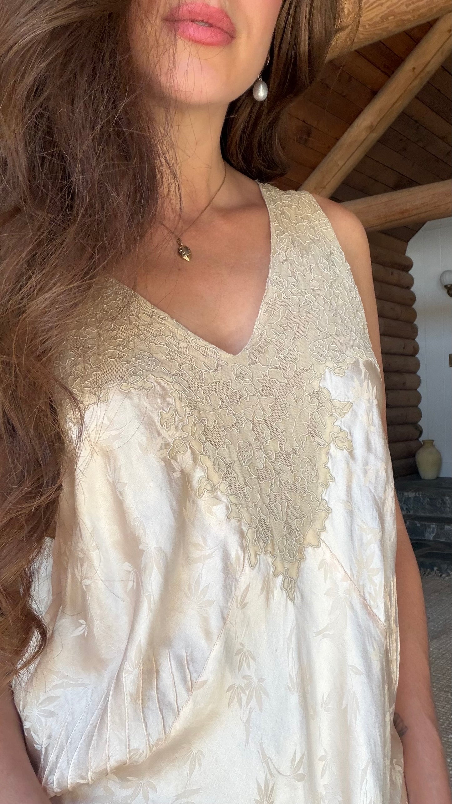 Rare Blush Silk Jacquard Heirloom Gown