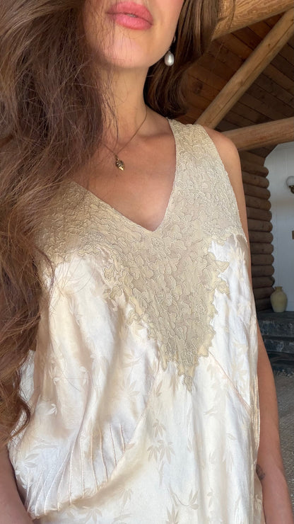 Rare Blush Silk Jacquard Heirloom Gown