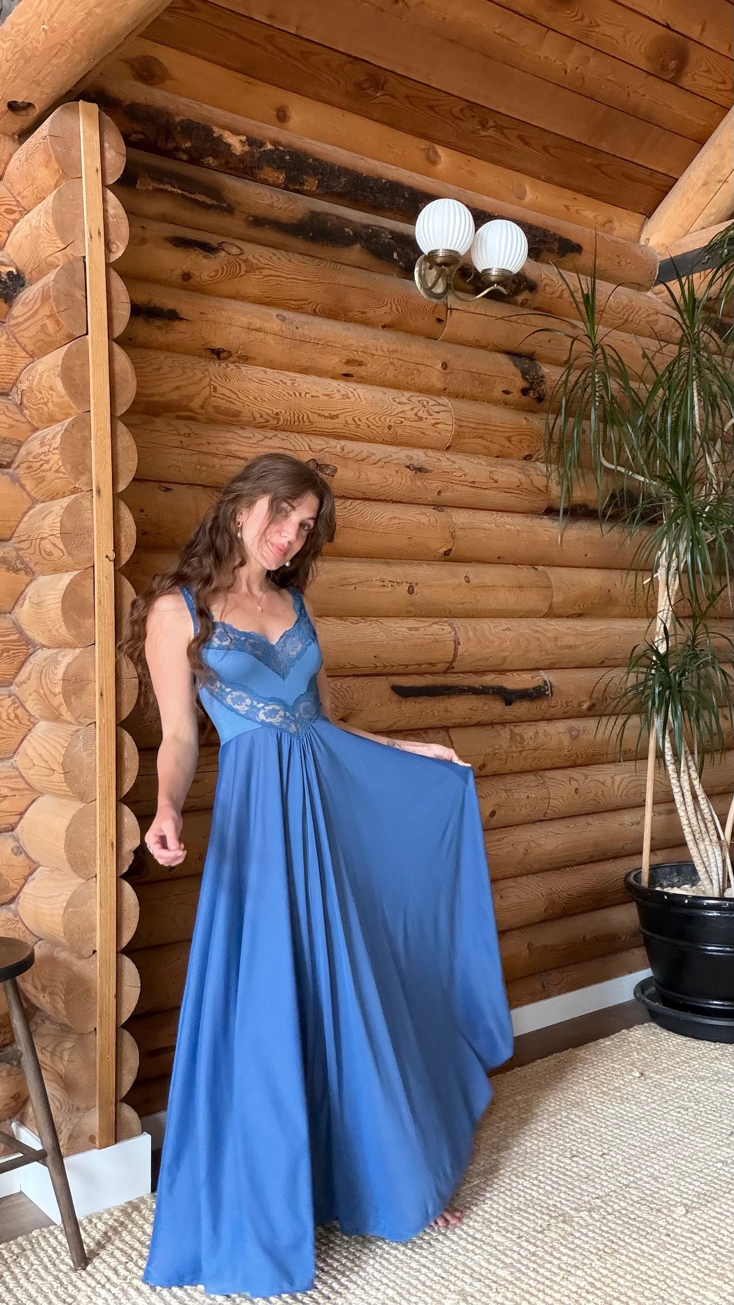 Rare Dusty Blue Full Sweep Olga Nightgown
