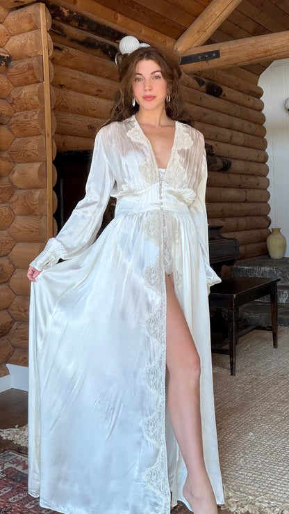 Rare 1930s Ivory Satin Bias Robe