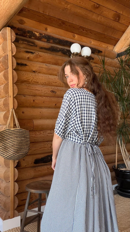 1970s Blue Gingham Cotton Prairie Dress